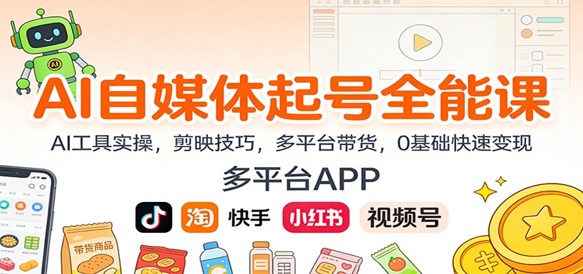 AI自媒体起号全能课:AI工具实操,剪映技巧,多平台带货,0基础快速变现-搞薯条网