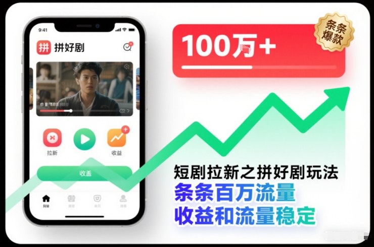 短剧拉新之拼好剧玩法，条条百万流量，收益和流量稳定-搞薯条网