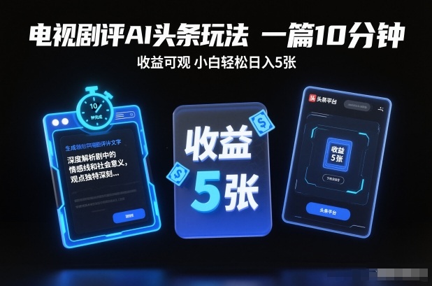 电视剧评AI头条玩法，一篇10分钟，收益可观，小白轻松日入5张+【独家】-搞薯条网