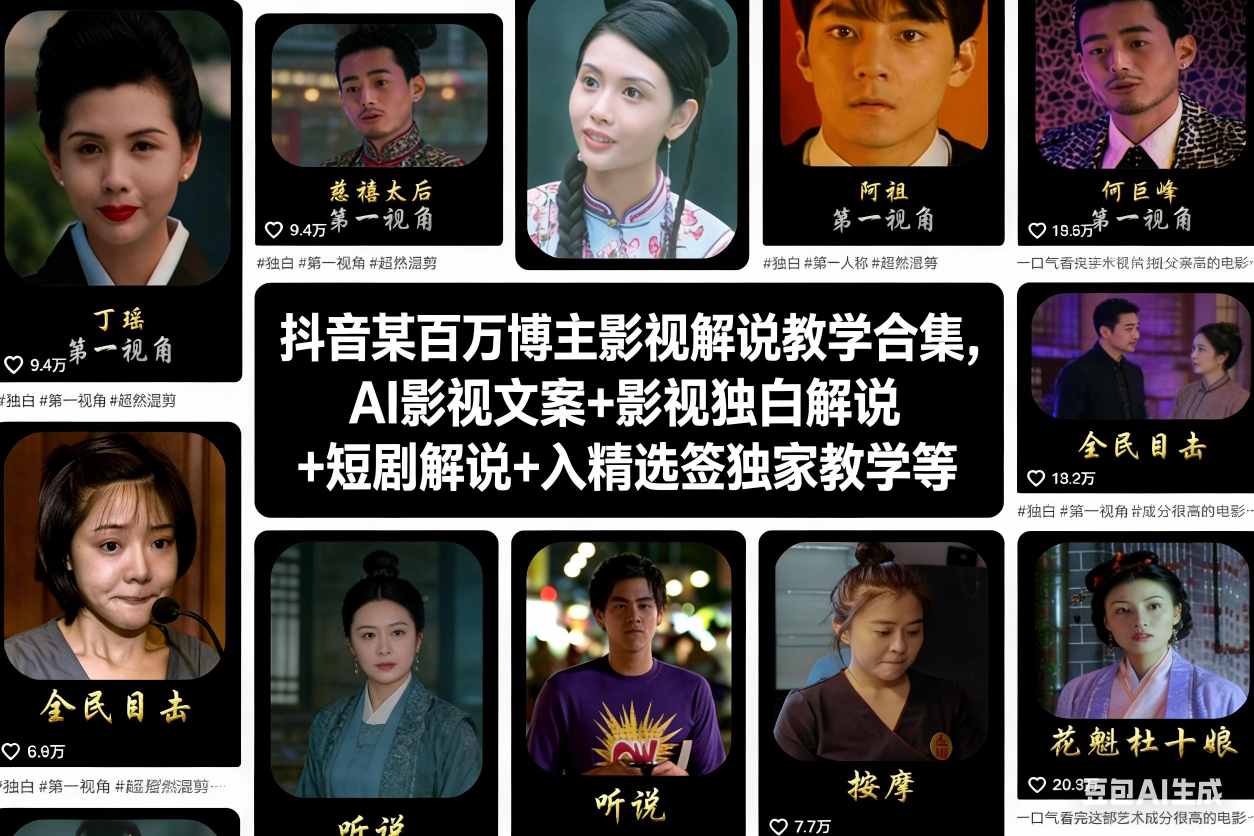 抖音某百万博主影视解说教学合集,AI影视文案+影视独白解说+短剧解说+入精选签独家教学等-搞薯条网