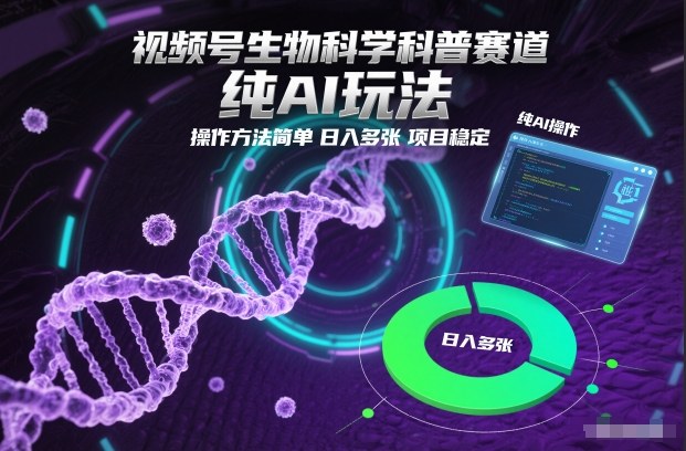 视频号生物科学科普赛道,纯AI玩法,操作方法简单,日入多张,项目稳定-搞薯条网