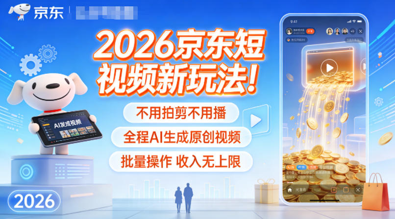2026京东短视频新玩法！不用拍剪不用播，全程AI生成原创视频，批量操作收入无上限-搞薯条网