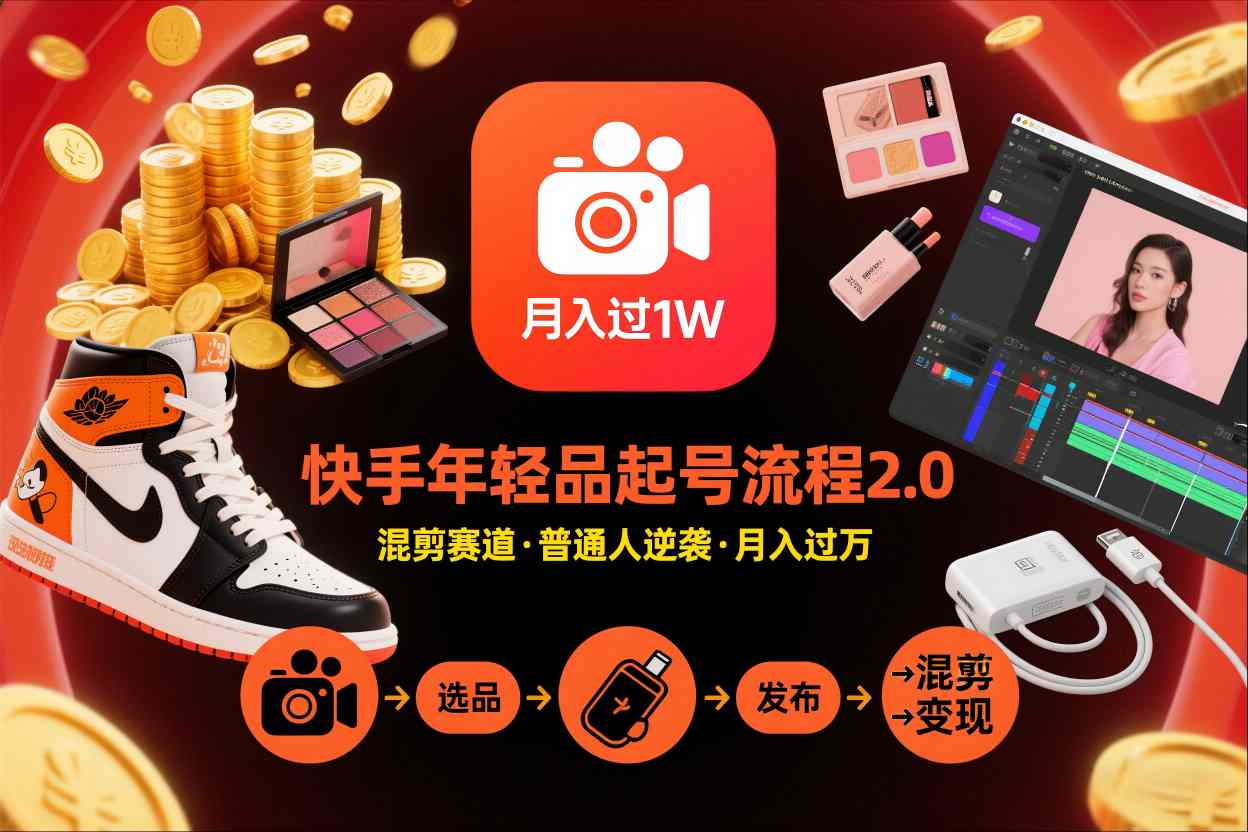 快手短视频带货年轻品起号流程2.0，快手年轻品混剪赛道，普通人也能月入过1W-搞薯条网