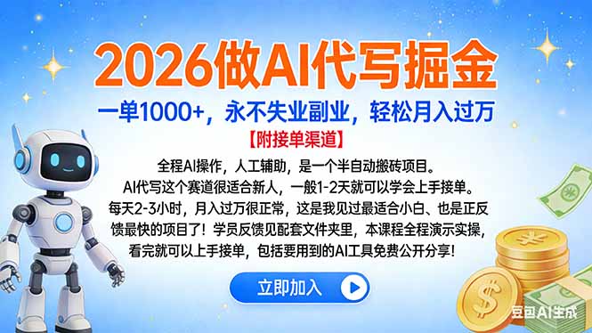 2026做AI代写掘金，一单1000+，永不失业副业，轻松月入过万-搞薯条网