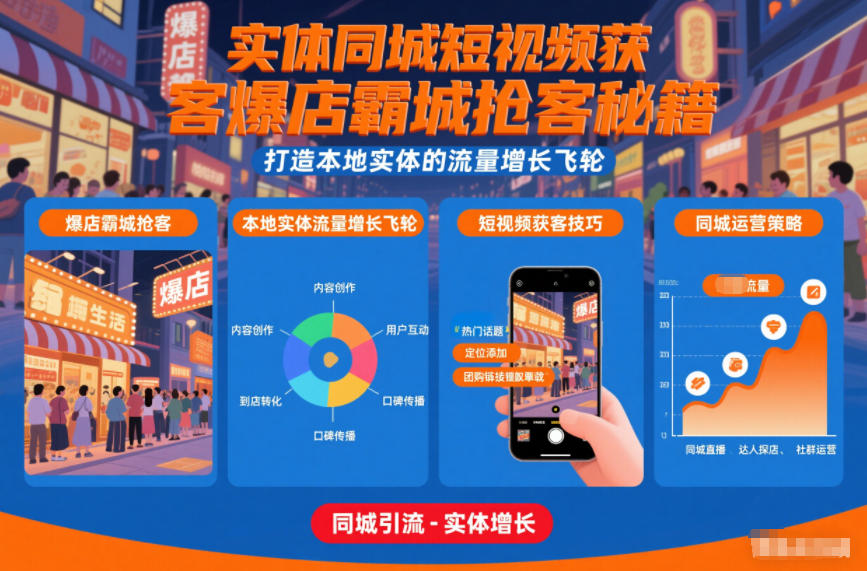 实体同城短视频获客爆店霸城抢客秘籍，打造本地实体的流量增长飞轮-搞薯条网