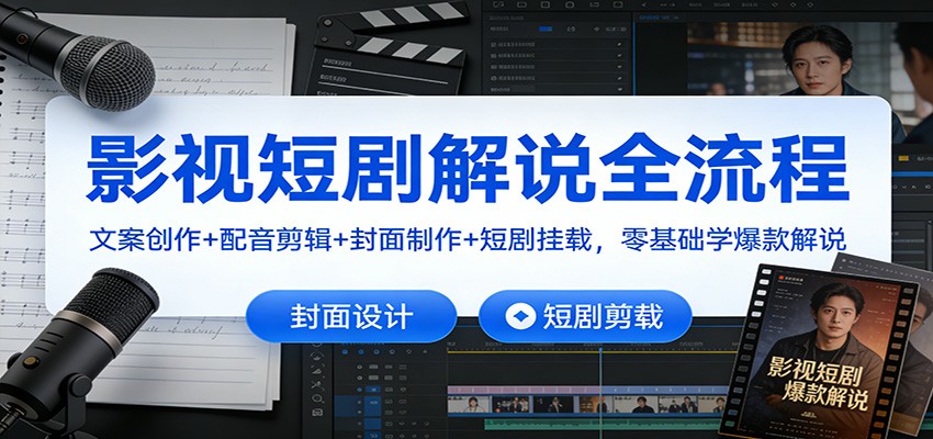 影视短剧解说全流程：文案创作+配音剪辑+封面制作+短剧挂载，零基础学爆款解说-搞薯条网