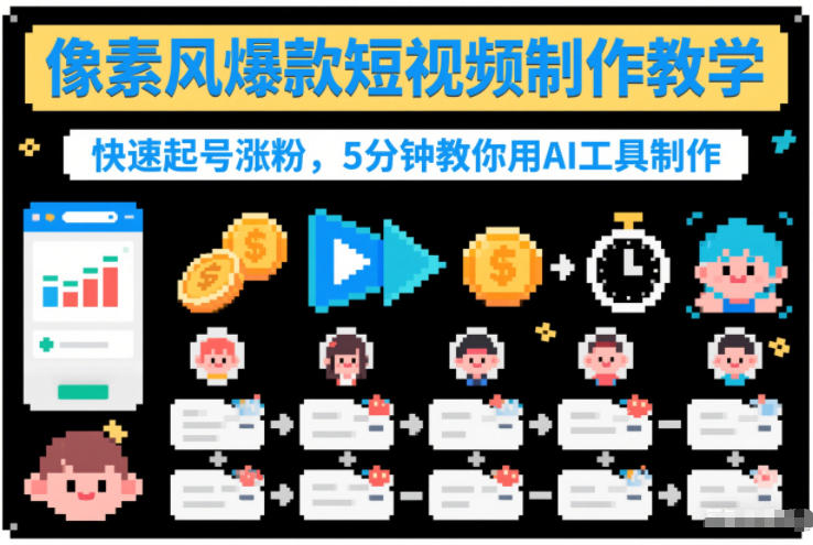 像素风爆款短视频制作教学,快速起号涨粉,5分钟教你用AI工具制作-搞薯条网