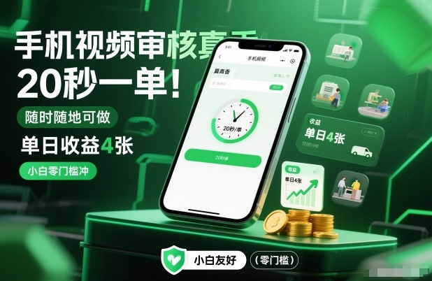 手机视频审核真香！20秒一单，随时随地可做，单日收益4张，小白零门槛冲【揭秘】-搞薯条网