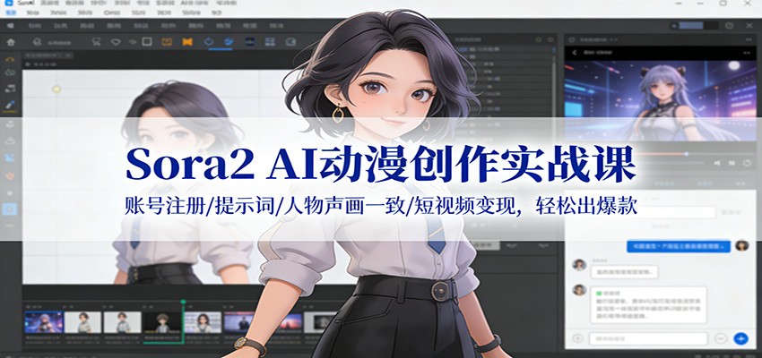 Sora2 AI动漫创作实战课：账号注册/提示词/人物声画一致/短视频变现，轻松出爆款-搞薯条网