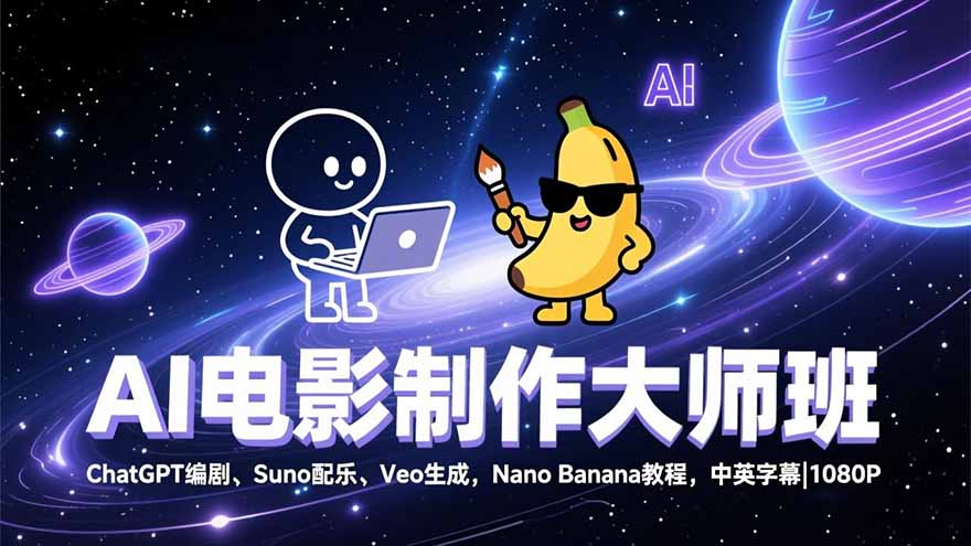 AI电影制作大师班:ChatGPT编剧、Suno配乐、Veo生成,Nano Banana教程,中英字幕|1080P-搞薯条网