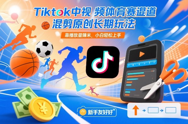 Tiktok中视频体育赛道混剪原创长期玩法，靠播放量賺米，小白轻松上手-搞薯条网