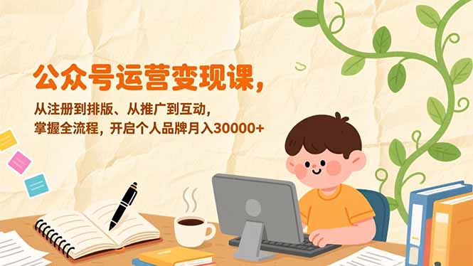 公众号运营变现课，从注册到排版、从推广到互动，掌握全流程，开启个人品牌月入30000+-搞薯条网