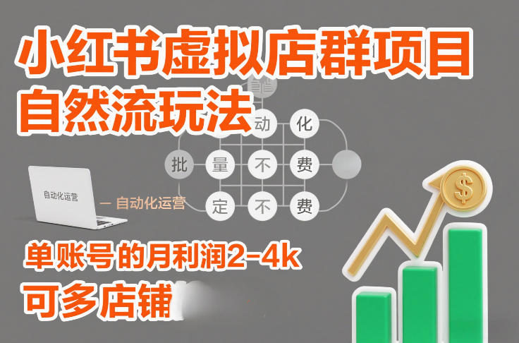 小红书虚拟店群项目，自然流玩法，批量自动化，稳定不费号，单账号的月利润2-4k，可多店矩阵-搞薯条网