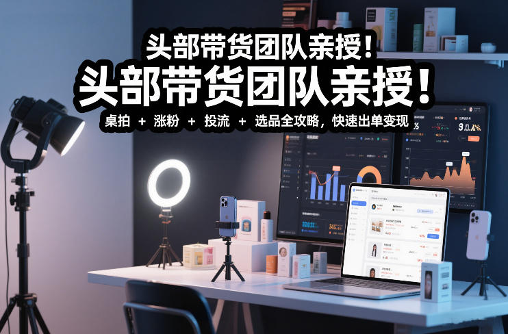 头部带货团队亲授！专业短视频实拍带货课：桌拍+涨粉+投流+选品全攻略，快速出单变现，月入2w+-搞薯条网