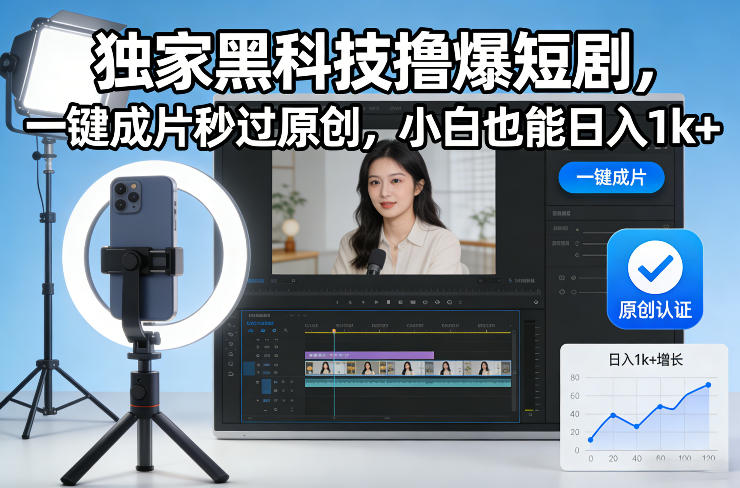 独家黑科技撸爆短剧，一键成片秒过原创，小白也能日入1k+【揭秘】-搞薯条网