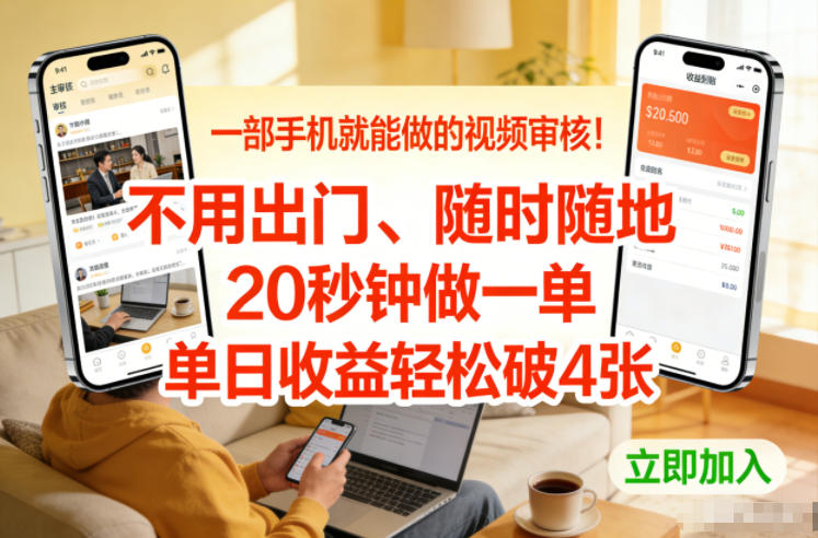一部手机就能做的视频审核！不用出门，随时随地，20秒钟做一单，单日收益轻松破4张【揭秘】-搞薯条网