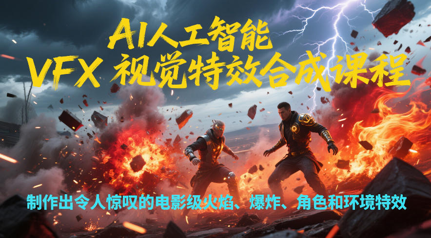 AI人工智能VFX视觉特效合成课程，制作出令人惊叹的电影级火焰、爆炸、角色和环境特效-搞薯条网