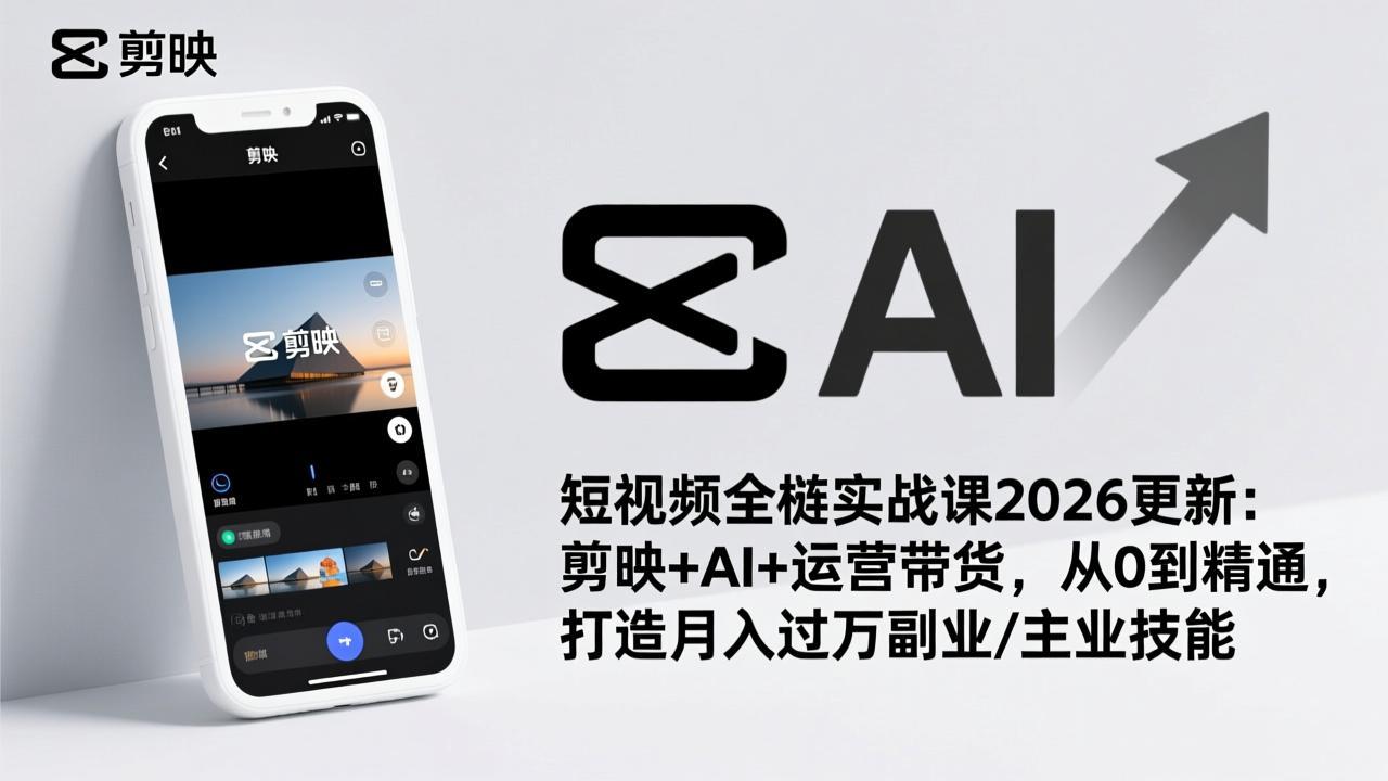 短视频全栈实战课2026更新：剪映+AI+运营带货，从0到精通，打造月入过万副业/主业技能-搞薯条网