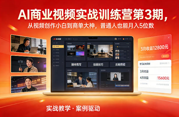 AI商业视频实战训练营第3期，从视频创作小白到商单大神，普通人也能月入5位数-搞薯条网