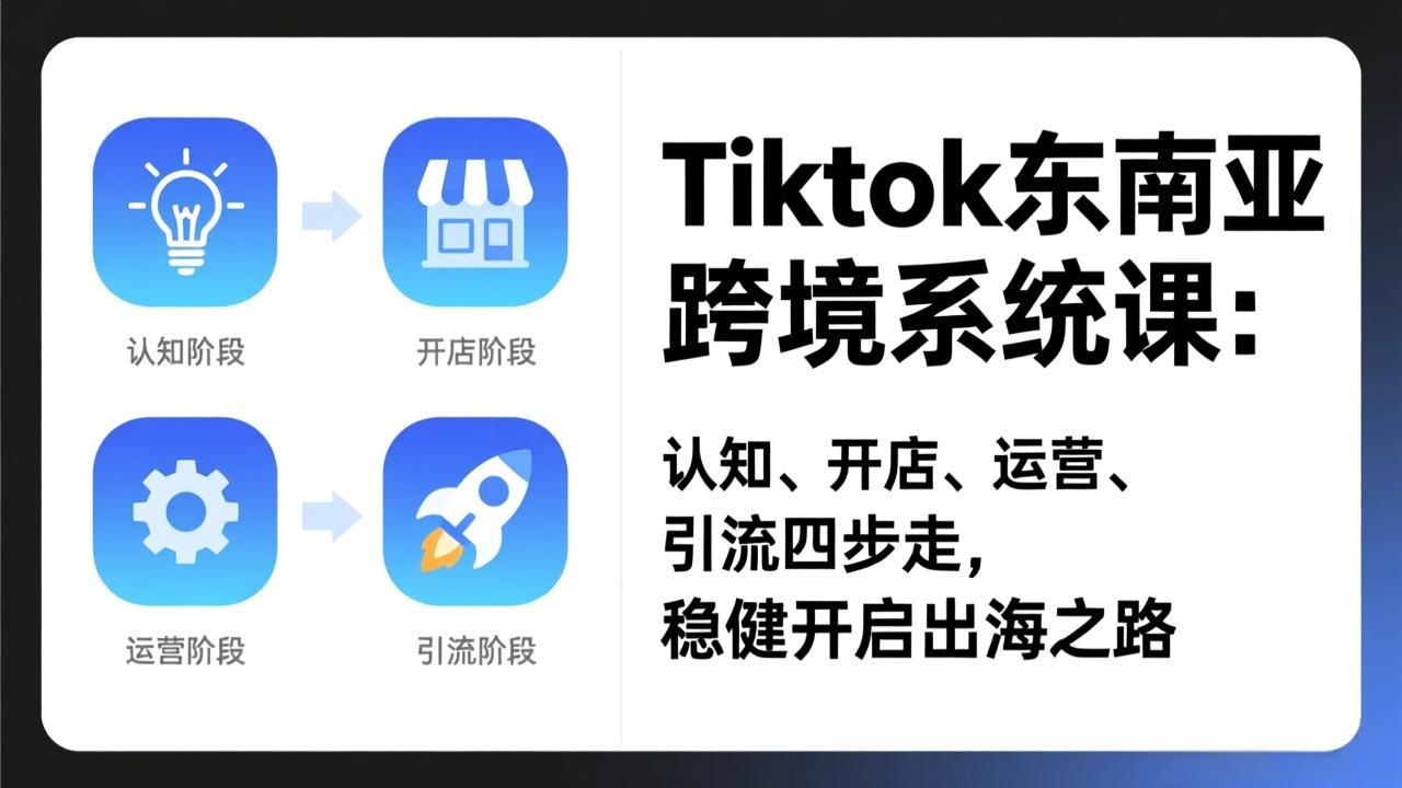 TikTok东南亚跨境系统课：认知、开店、运营、引流四步走，稳健开启出海之路-搞薯条网