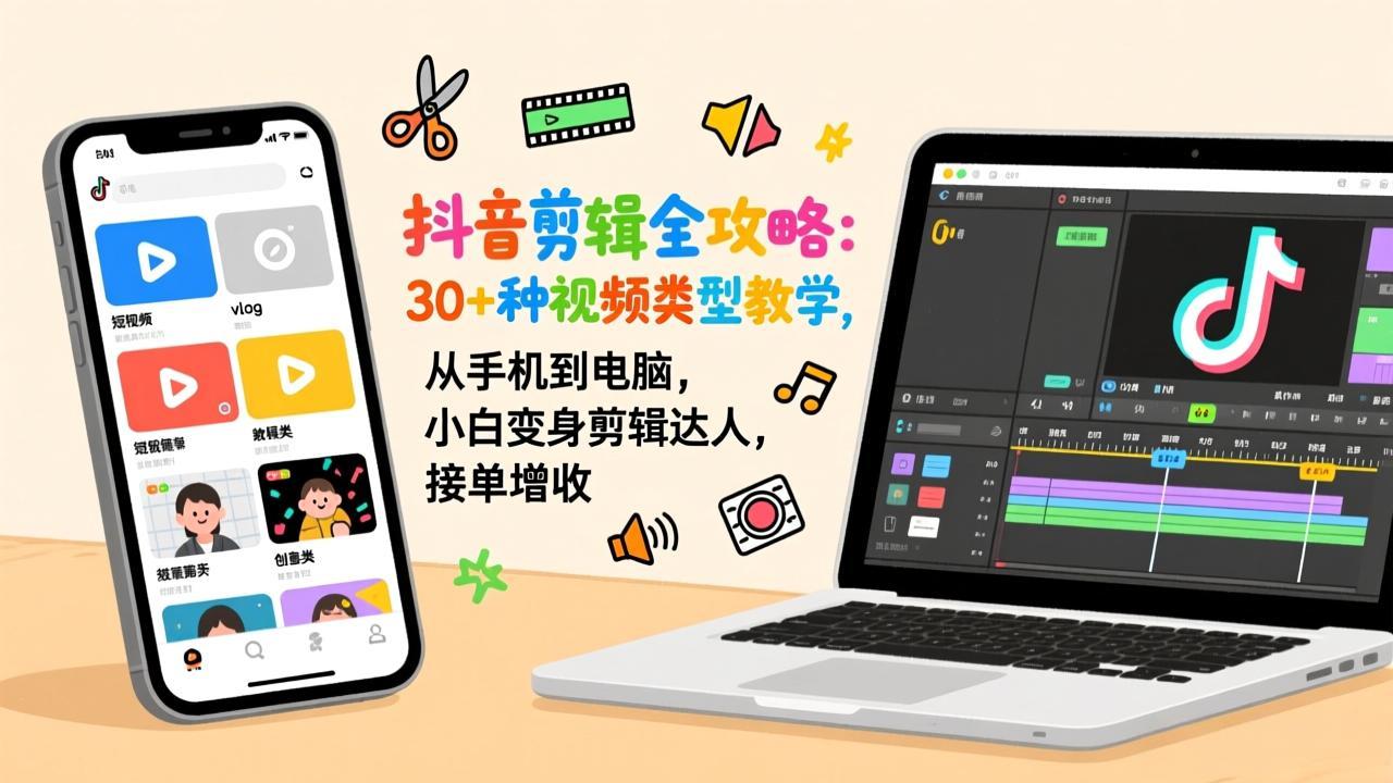 抖音剪辑全攻略:30+种视频类型教学,从手机到电脑,小白变身剪辑达人,接单增收-搞薯条网