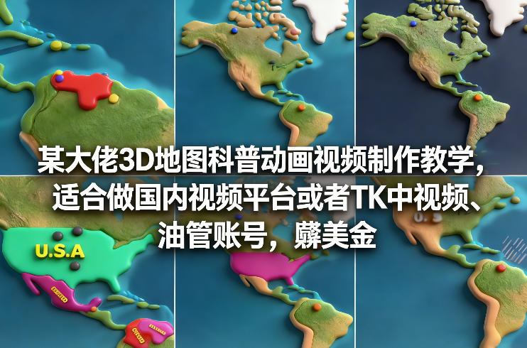 某大佬3D地图科普动画视频制作教学，适合做国内视频平台或者TK中视频、油管账号，賺美金-搞薯条网