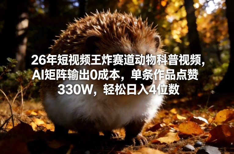 26年短视频王炸赛道动物科普视频，AI矩阵输出0成本，单条作品点赞330W，轻松日入4位数-搞薯条网