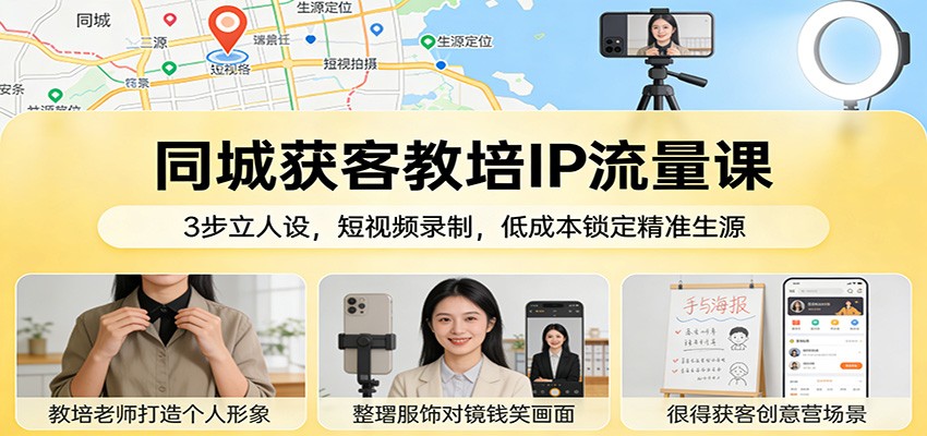 同城获客教培IP流量课：3步立人设，短视频录制，低成本锁定精准生源-搞薯条网