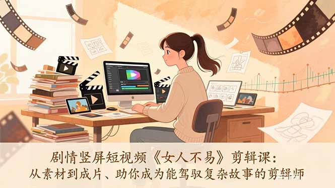 剧情竖屏短视频《女人不易》剪辑课：从素材到成片、助你成为能驾驭复杂故事的剪辑师-搞薯条网