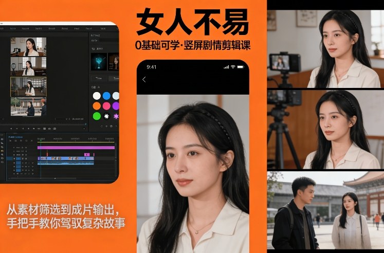 0基础可学！《女人不易》竖屏剧情剪辑课，从素材筛选到成片输出，手把手教你驾驭复杂故事-搞薯条网