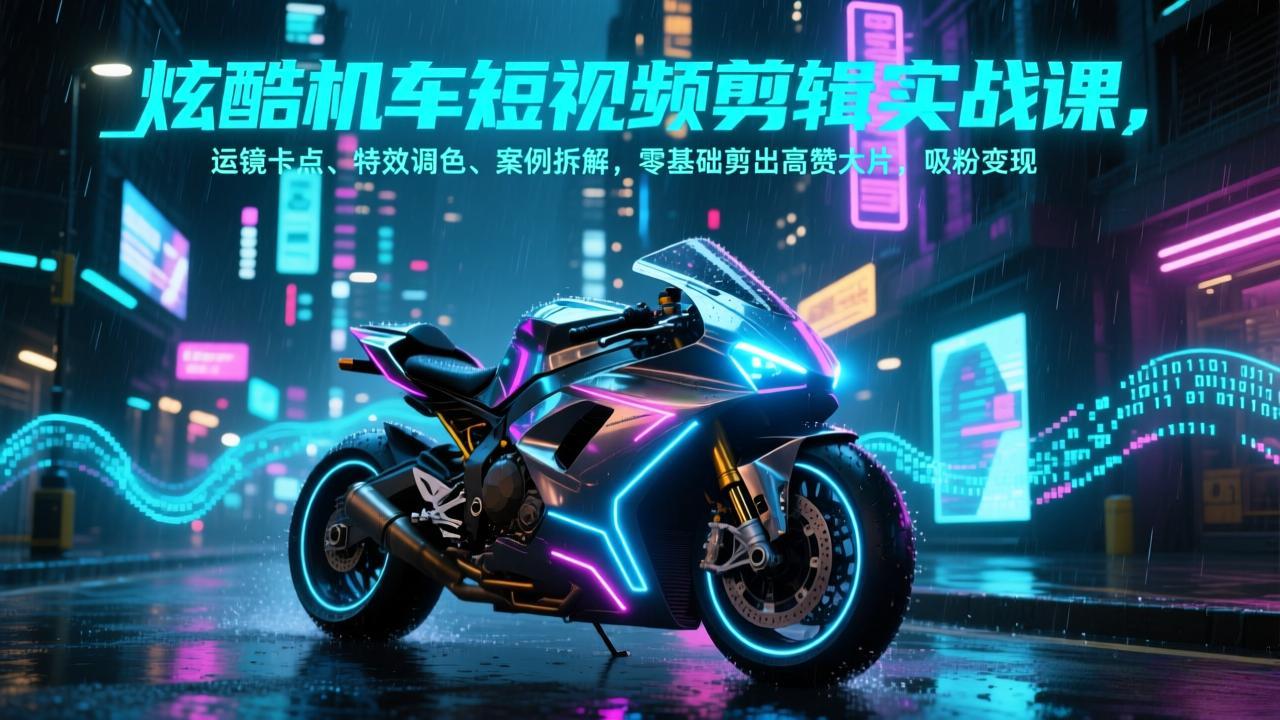 炫酷机车短视频剪辑实战课，运镜卡点、特效调色、案例拆解，零基础剪出高赞大片，吸粉变现-搞薯条网