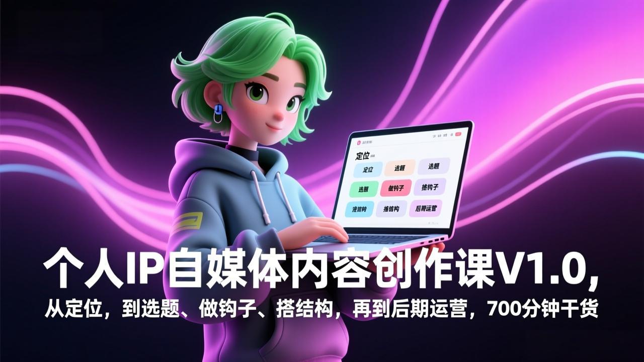个人IP自媒体内容创作课V1.0，从定位，到选题、做钩子、搭结构，再到后期运营，700分钟干货-搞薯条网