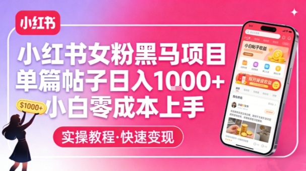 小红书女粉黑马项目，单篇帖子日入1k+，小白零成本上手-搞薯条网