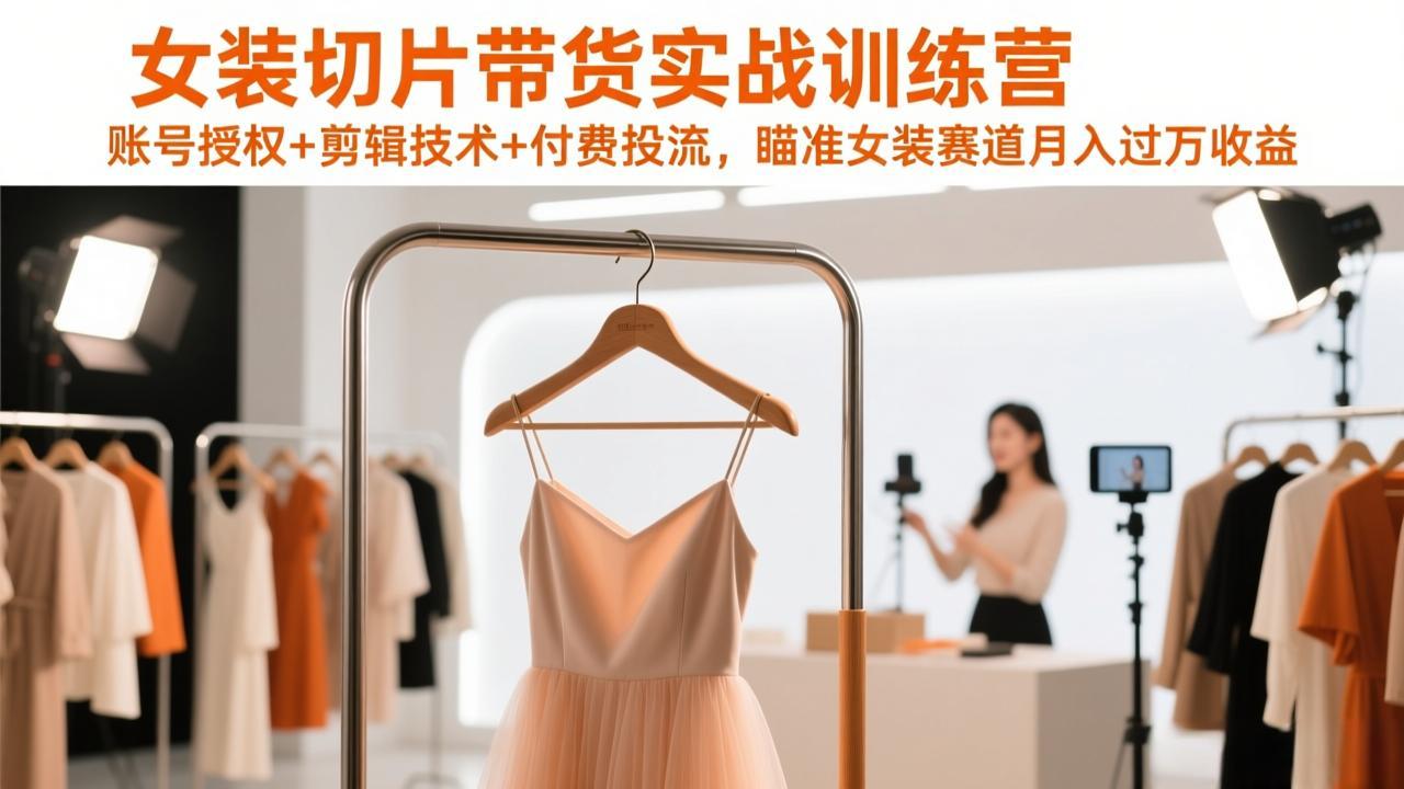 女装切片带货实战训练营，账号授权+剪辑技术+付费投流，瞄准女装赛道月入过万收益-搞薯条网