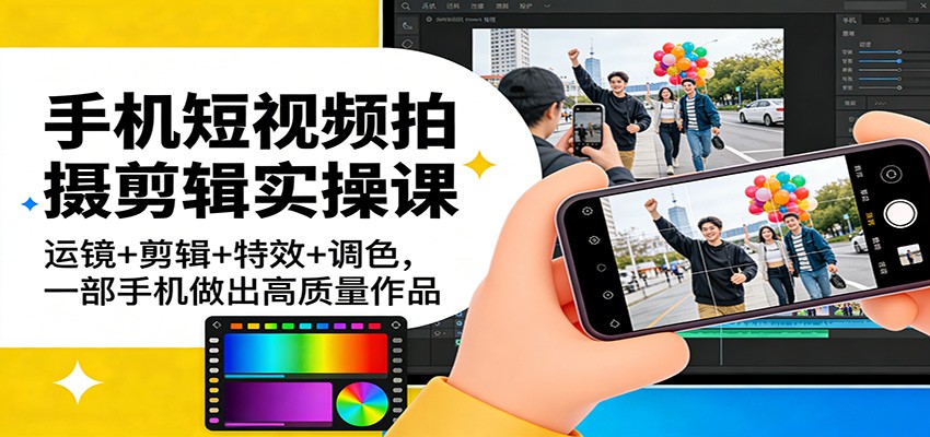 手机短视频拍摄剪辑实操课：运镜+剪辑+特效+调色，一部手机做出高质量作品-搞薯条网