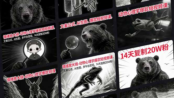 情绪放大镜-动物心理学爆款短视频课，文案公式、AI生图、多平台变现，14天复制20W粉-搞薯条网
