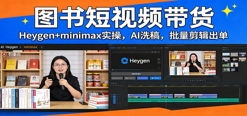 图书短视频带货：Heygen+minimax实操，AI洗稿 ，批量剪辑出单-搞薯条网