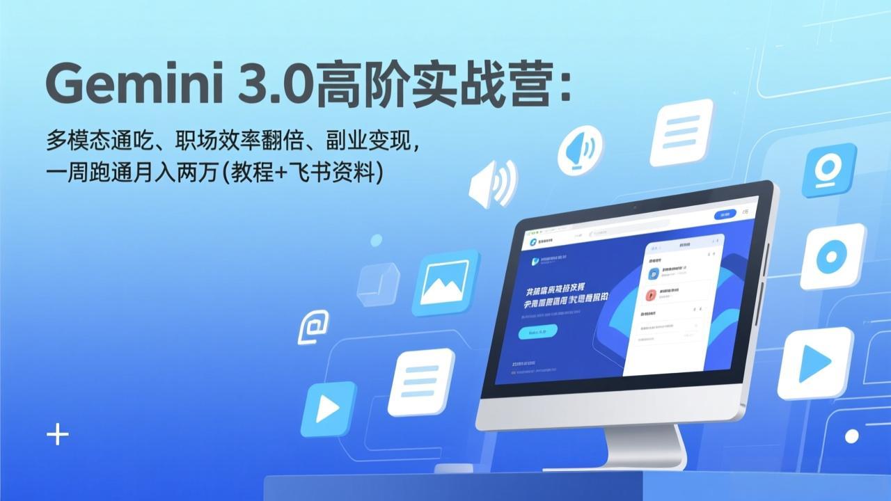Gemini 3.0高阶实战营：多模态通吃、职场效率翻倍、副业变现，一周跑通月入两万(教程+飞书资料-搞薯条网