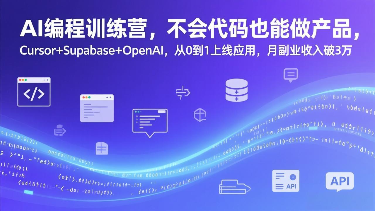 AI编程训练营，不会代码也能做产品，Cursor+Supabase+OpenAI，从0到1上线应用，月副业收入破3万-搞薯条网