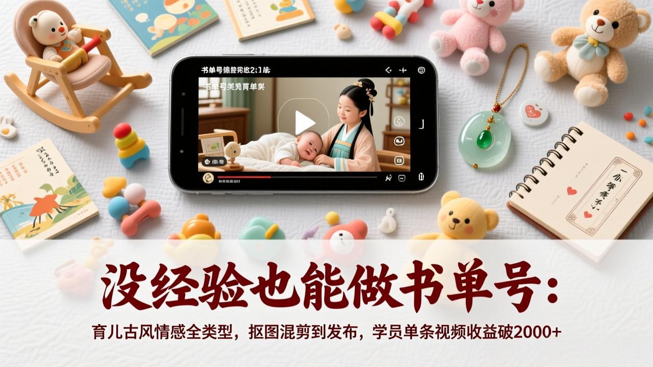 没经验也能做书单号：育儿古风情感全类型，抠图混剪到发布，学员单条视频收益破2000+-搞薯条网