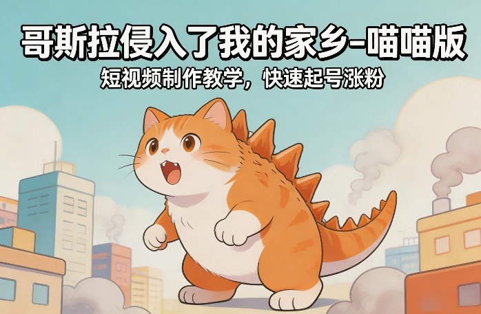 哥斯拉侵入了我的家乡–喵喵版短视频制作教学,快速起号涨粉-搞薯条网