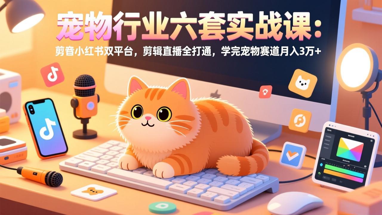 宠物行业六套实战课：抖音小红书双平台，剪辑直播全打通，学完宠物赛道月入3万+-搞薯条网