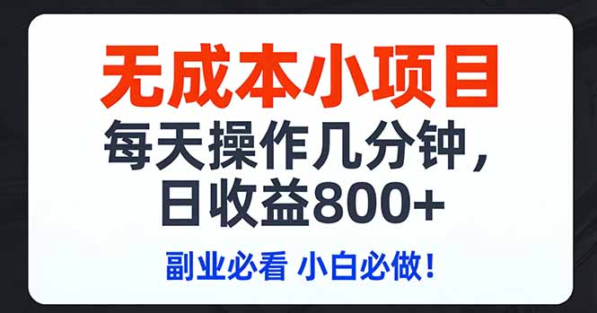 无成本小项目,每天操作几分钟,日收益800+ 副业必看 小白必做！-搞薯条网