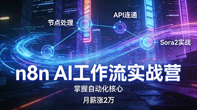 n8n AI工作流实战营，节点处理+API连通+Sora2实战，掌握自动化核心月薪涨2万-搞薯条网