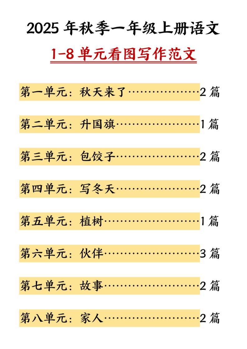 25秋一上语文1-8单元看图写作范文（16页）-搞薯条网