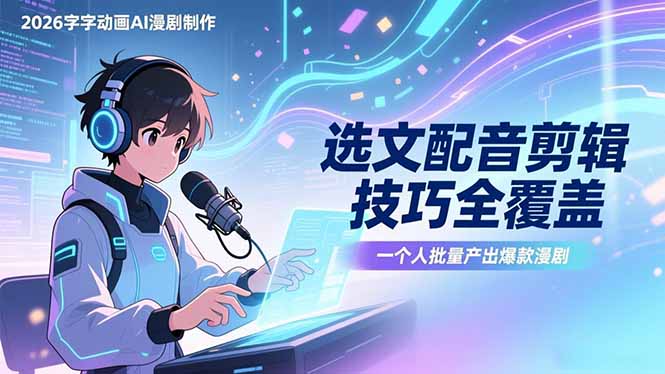 2026字字动画AI漫剧制作-1期，选文配音剪辑技巧全覆盖，一个人就能批量产出爆款漫剧-搞薯条网