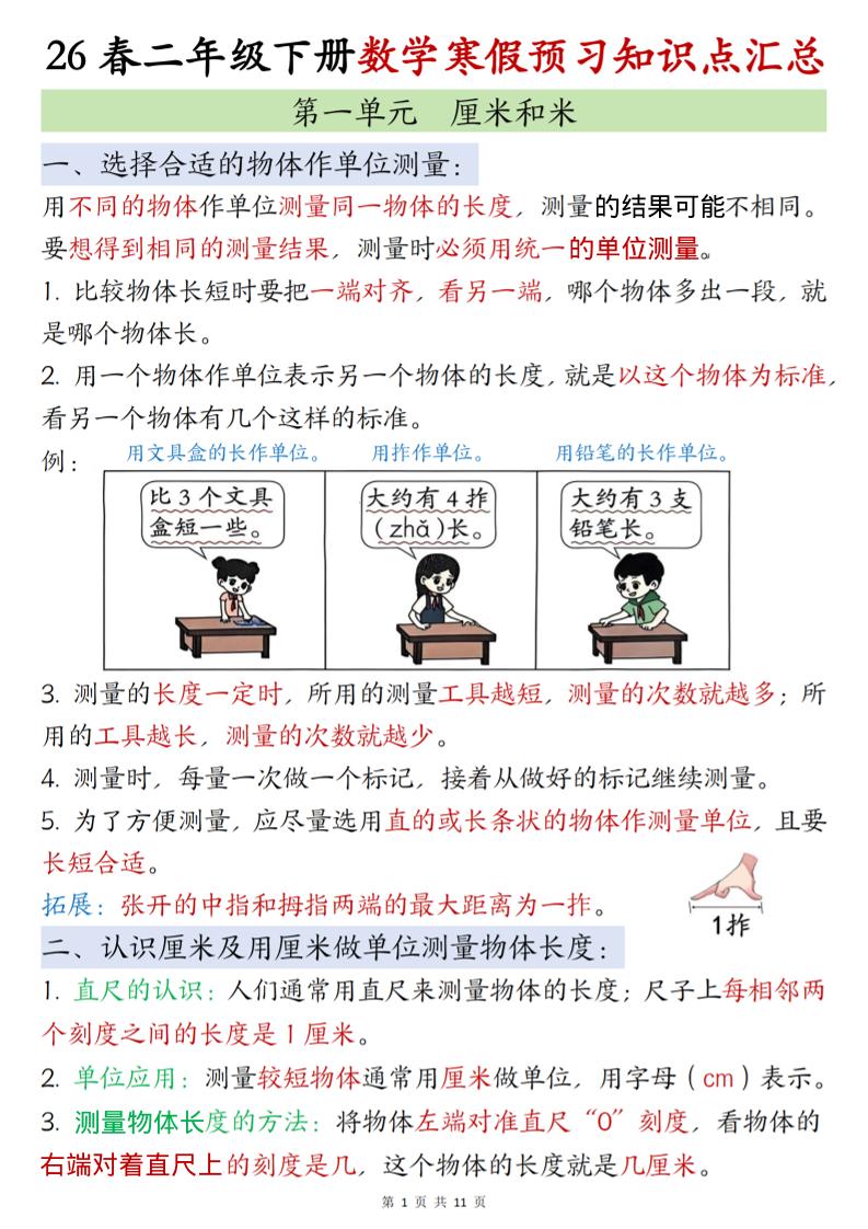 二年级下数学寒假预习知识点清单《苏教版》-搞薯条网