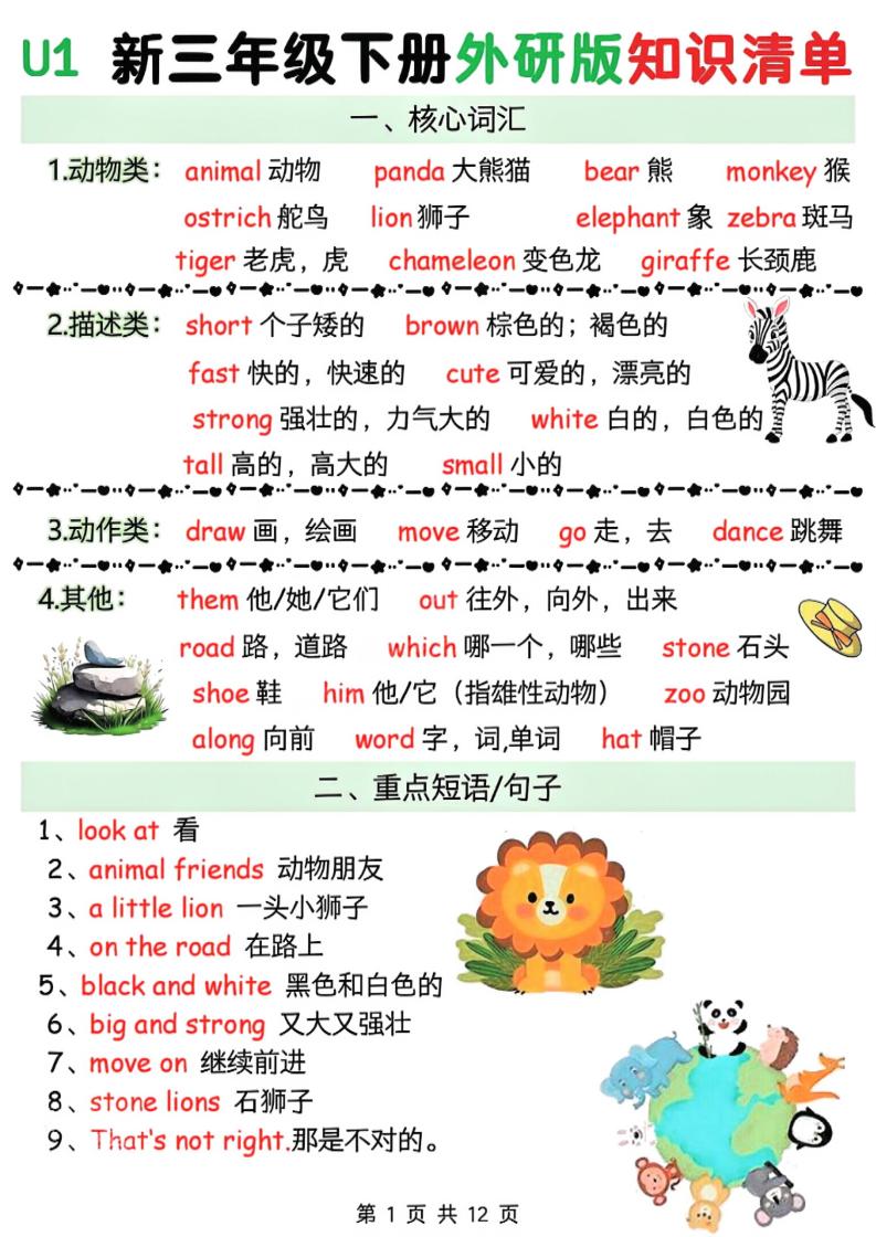 三年级下英语知识清单《外研版（三起）》-搞薯条网