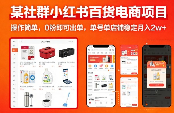 某社群小红书百货电商项目，操作简单，0粉即可出单，单号单店铺稳定月入2w+-搞薯条网