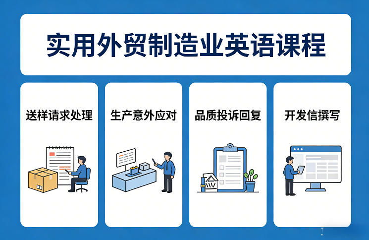 实用外贸制造业英语课程，教你专业处理送样请求、应对生产意外、回复品质投诉、撰写开发信等-搞薯条网